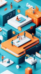 Fototapeta premium Innovative learning experience digital education platform virtual classroom futuristic environment aerial view educational technology