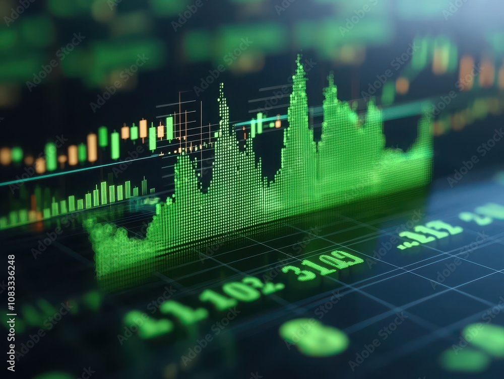 Poster analyzing financial trends digital finance data visualization tech environment close-up view hyperre