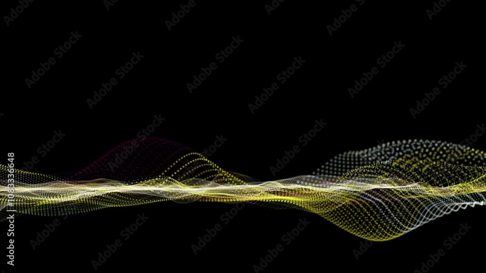 Poster futuristic video animation with particle wave object in slow motion and space for text, 4096x2304 lo