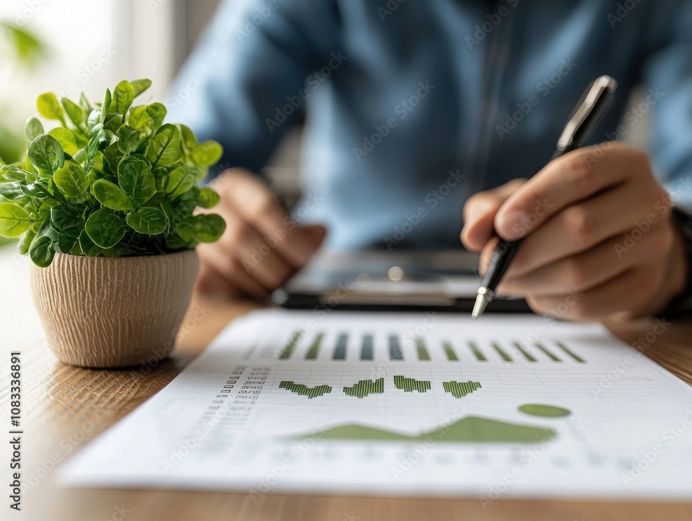 Poster financial advisor analyzing data office setting business report indoor environment close-up view str