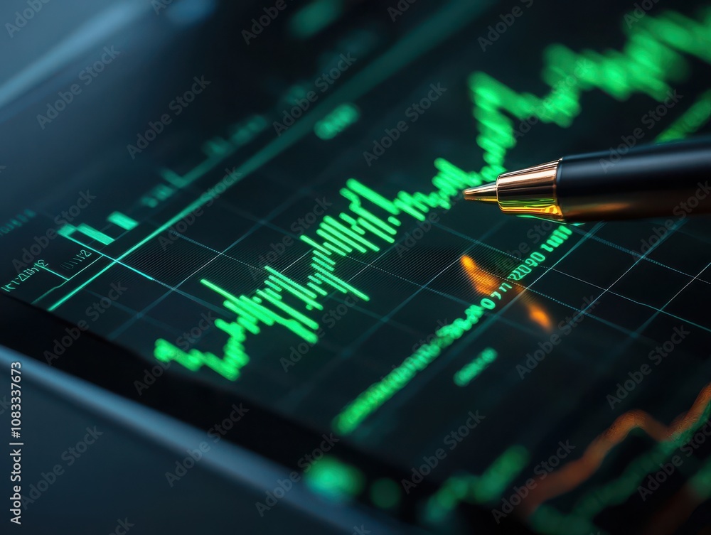 Poster financial data analysis digital screen visual representation tech environment close-up view investme