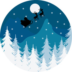 Winter Forest Circle Background with Reindeer