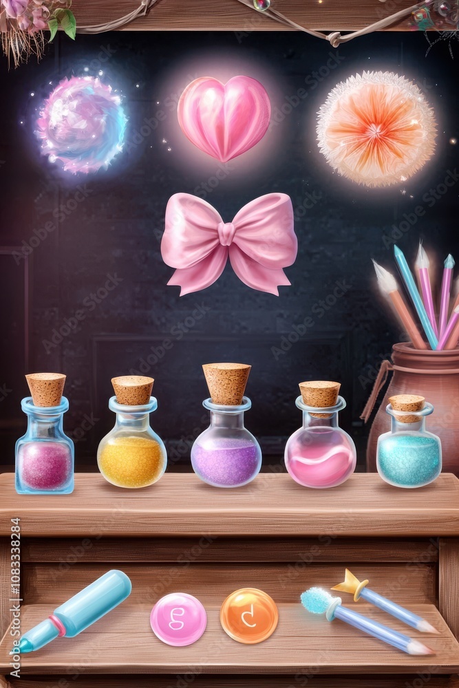 Aufkleber creative color mixing workshop digital classroom illustration enchanted environment close-up view in