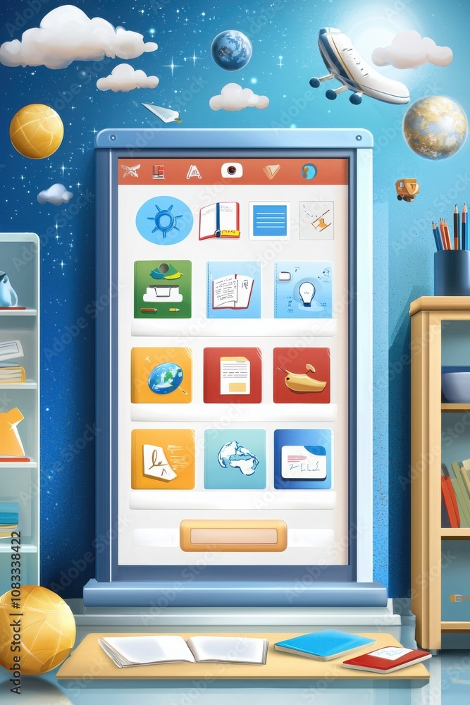 Poster digital learning platform virtual study environment educational content minimalistic design interact
