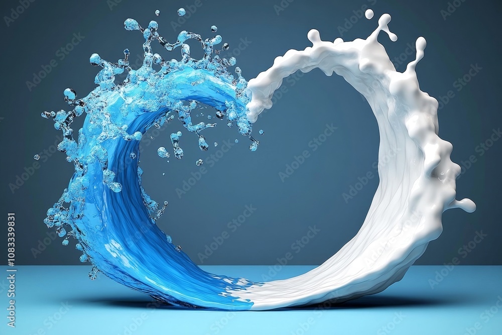 Poster Minimalist graphic of two elements blending in a swirl, representing admixing in a simple style