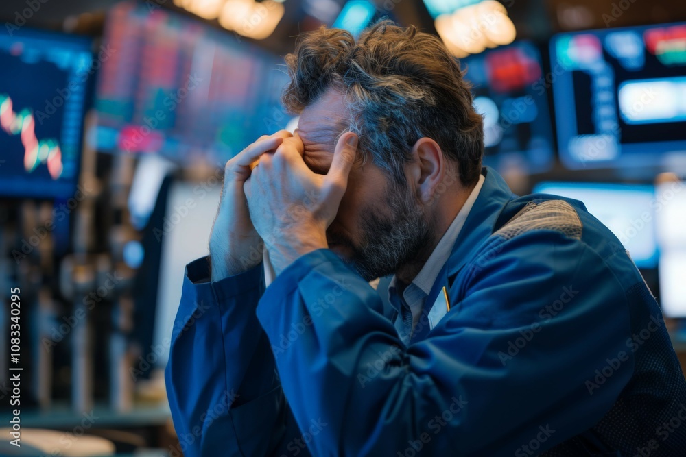 Poster stock trader in distress at trading desk