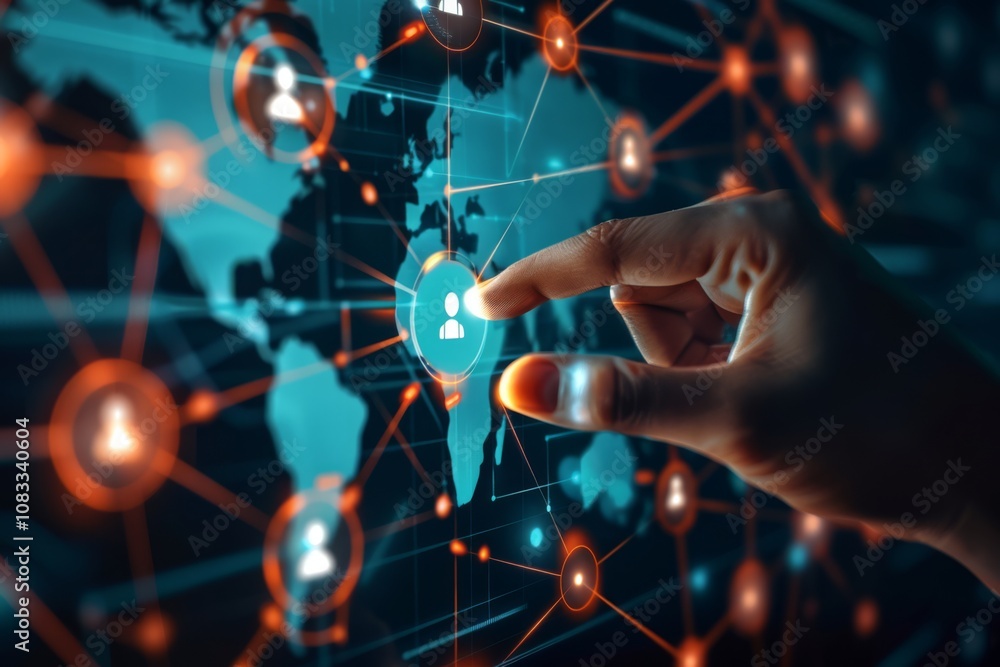 Poster touch interaction with digital global network concept