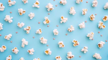 Pattern of popcorn in blue color background