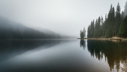 Fototapeta premium Mysty lake in the foggy woods