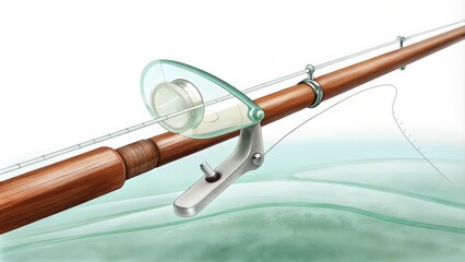 Fototapeta premium Wooden Fishing Rod with Transparent Reel and Line