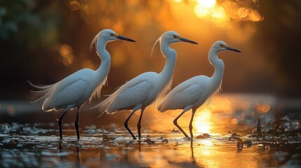 Naklejka premium Searching for food in shallow waters; this serene scene captures delicate movements made by birds emphasizing harmony found within ecosystems showcasing beauty alongside functionality present 