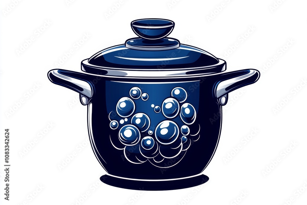 Poster Simple line drawing of a pot with bubbles, illustrating parboiling in an abstract style