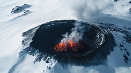 The dramatic eruption of Mount Erebus in Antarctica, Volcanic scene, Dramatic style