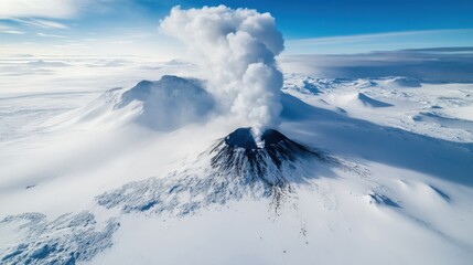 The dramatic eruption of Mount Erebus in Antarctica, Volcanic scene, Dramatic style