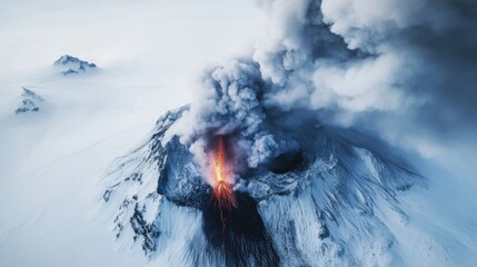 The dramatic eruption of Mount Erebus in Antarctica, Volcanic scene, Dramatic style