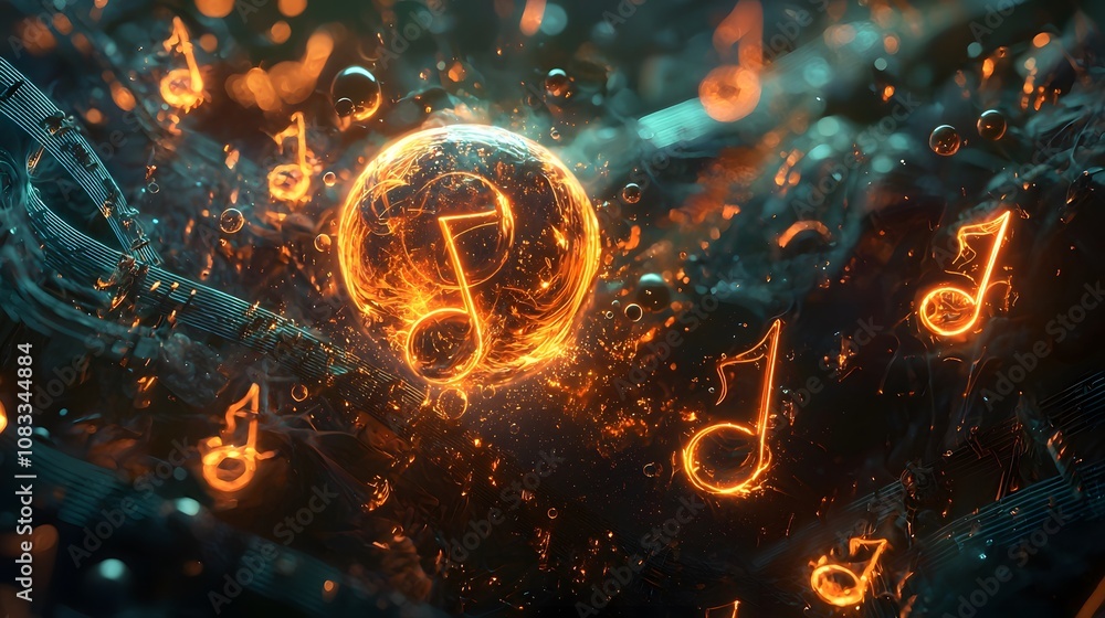 Leinwandbilder Explore the enchanting world of music visualization with vibrant note designs and dynamic patterns