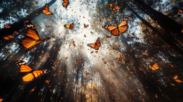 The dramatic migration of monarch butterflies in the oyamel fir forests of Michoac谩n, Mexico, Wildlife scene