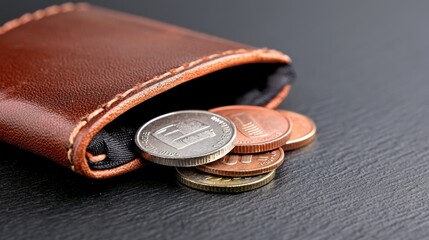 Financial struggle empty wallet with few coins close-up indoor setting realistic viewpoint economic hardship