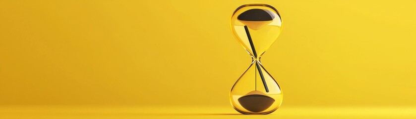 Fototapeta premium A golden hourglass sits against a vibrant yellow background, symbolizing the passage of time and the importance of moments.