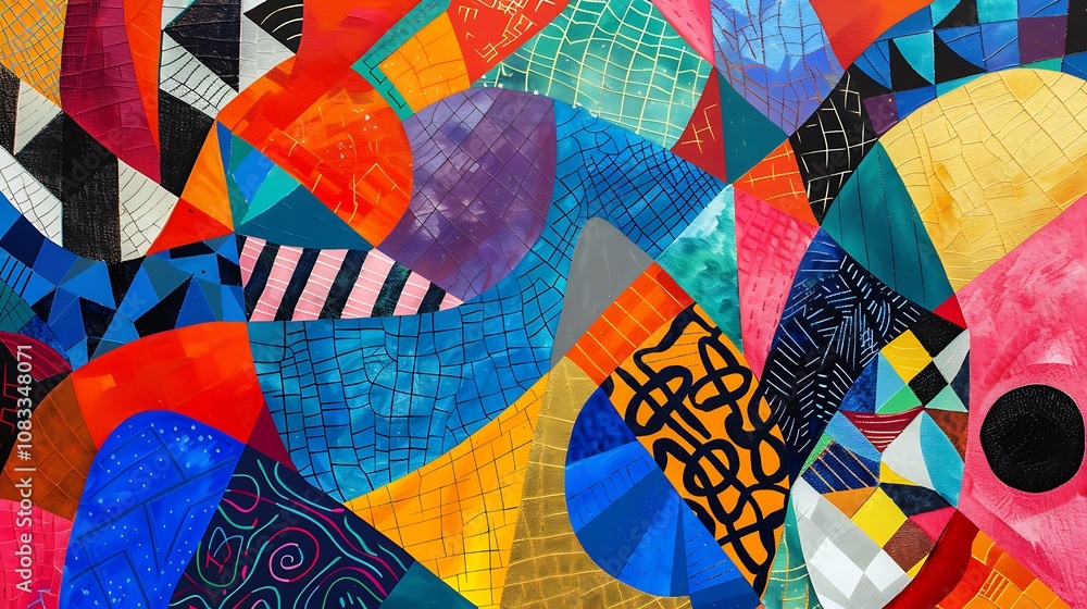 Poster abstract digital artwork featuring a vibrant and colorful geometric pattern.