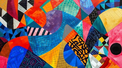 Abstract digital artwork features vibrant colorful geometric pattern with dynamic shapes for showcasing modern design visual energy artistic concept.