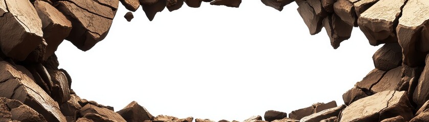 Obraz premium A jagged rock formation creates a broken frame, revealing a blank space in the center, suggesting potential or a scene waiting to be filled.