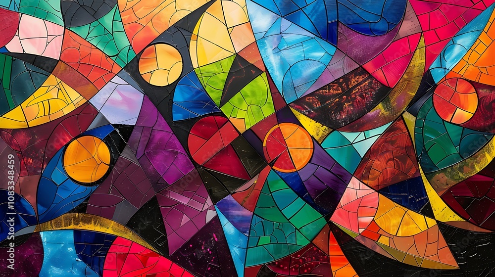 Aufkleber abstract mosaic artwork featuring a colorful and geometric composition.