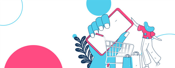 Holiday shopping people doing e-commerce online shopping flat vector concept operation hand drawn illustration
