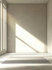 Fototapeta premium A minimalist interior space with natural light and a yoga mat, ideal for meditation or exercise.