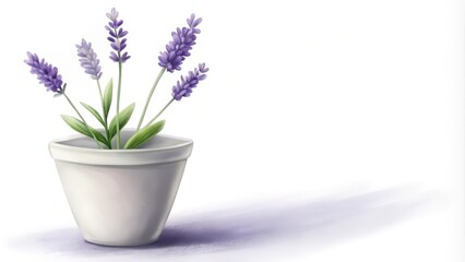 Fototapeta premium A potted lavender plant with purple flowers and green leaves