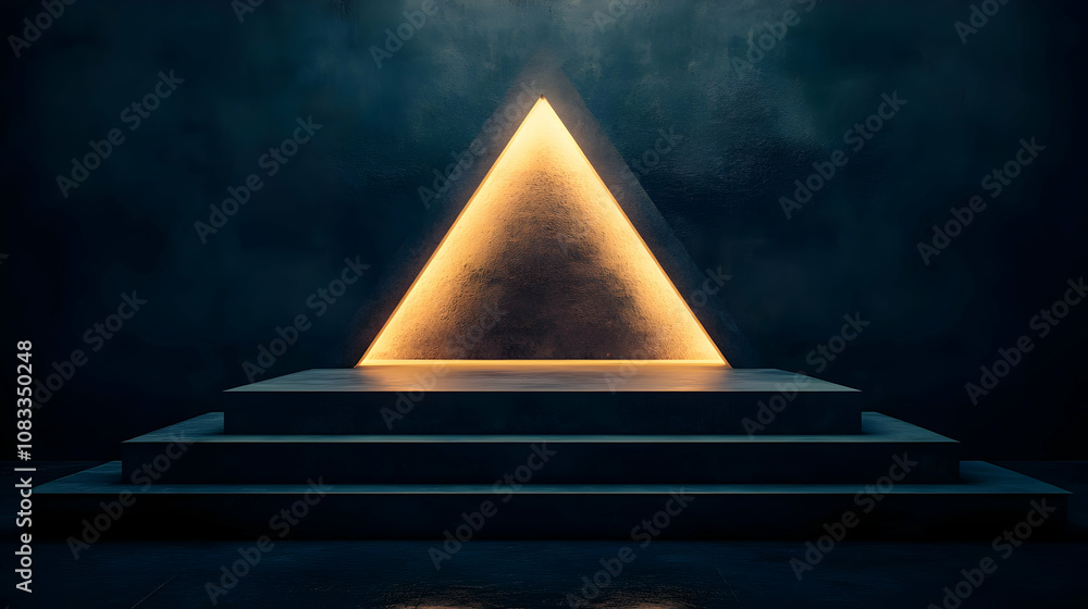 Poster dark abstract 3d background with illuminated triangle