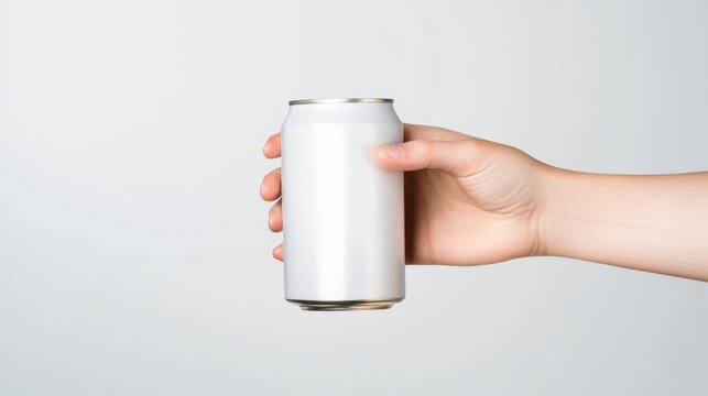 Says no to alcohol Refused alcohol drink Hand offers to drink holds a beer can isolated on white Stop alcohol Gesture rejection Mock up Blank