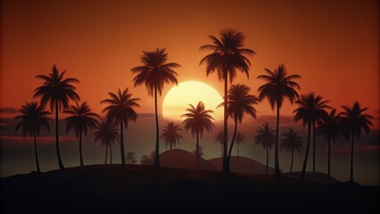 Obraz premium Silhouette of Palm Trees Against a Vivid Sunset