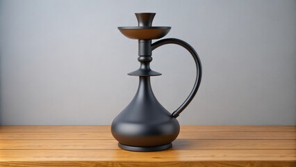 Black Hookah on Wooden Table with Gray Background