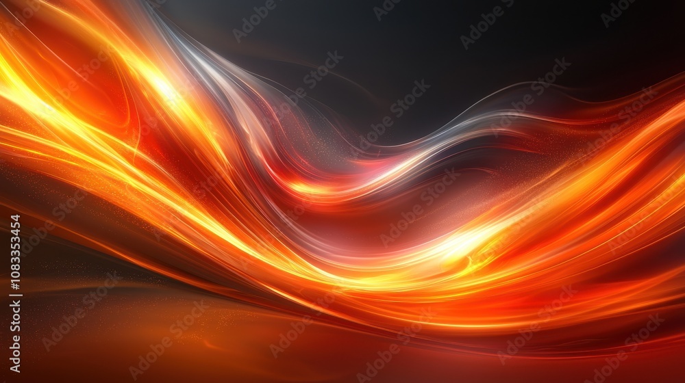 Poster dynamic swirling abstract background with fiery orange and red hues illuminated against a dark backd