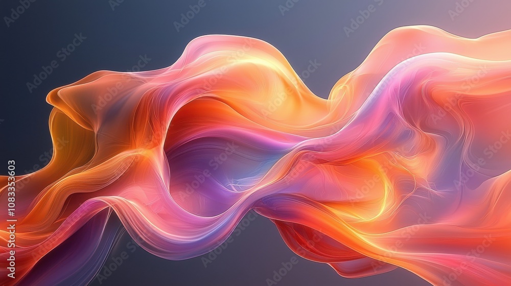 Poster colorful abstract fabric flowing elegantly in a soft light, creating a sense of motion and tranquili