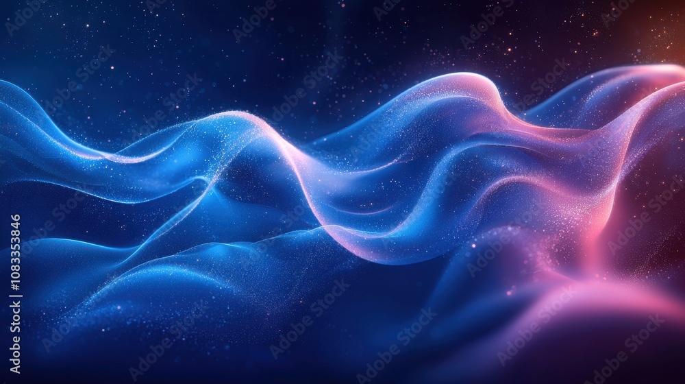 Poster abstract wave patterns create a mesmerizing display of colors and light in a dark cosmic background 