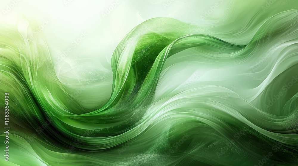Poster abstract green wave patterns blending seamlessly with soft textures, creating a serene atmosphere in