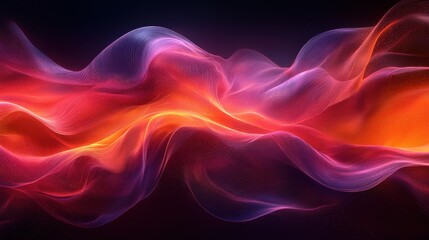 Obraz premium Colorful abstract wave pattern flowing through a dark backdrop with vibrant red, purple, and orange hues blending together gracefully