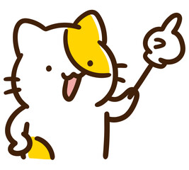 腰に手を当てて指差し棒を使って要点を説明するかわいいねこのキャラクターの上半身イラスト