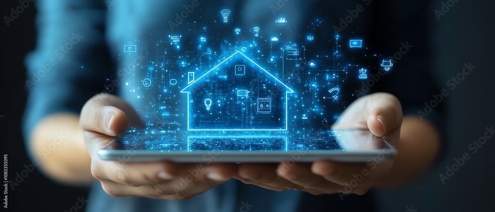 Leinwandbilder a person holding a digital tablet with an artificial screen displaying a comprehensive online home a
