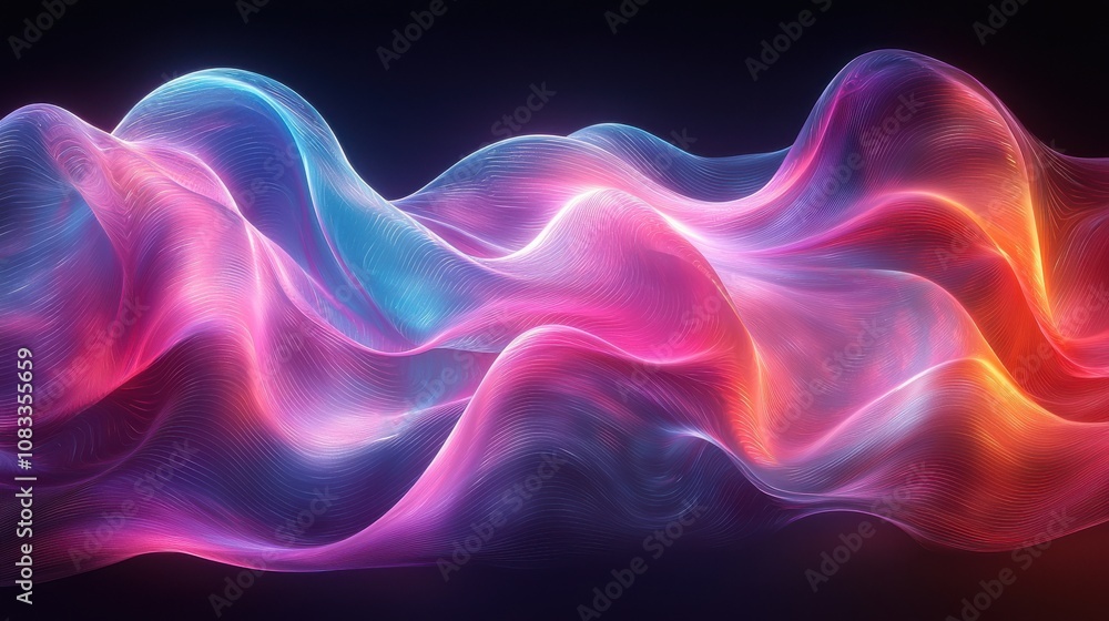 Poster colorful flowing waves of light create an abstract design in vibrant hues with smooth transitions in