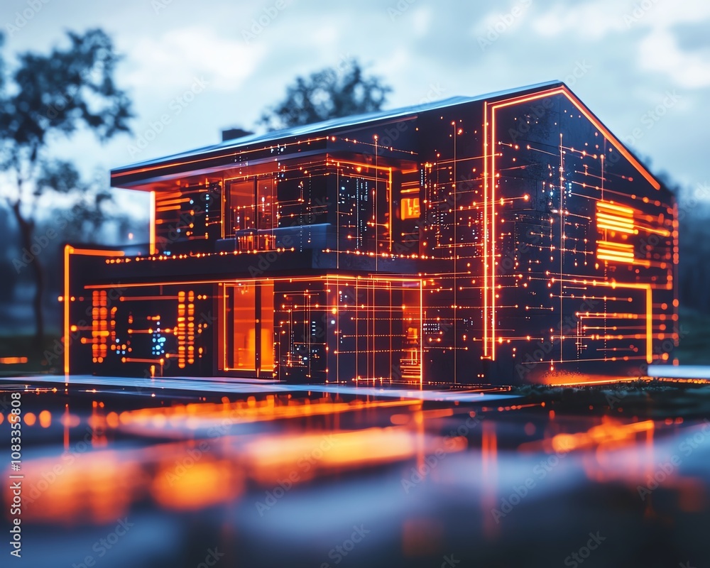 Aufkleber futuristic smart home integrated with iot, connected devices controlling energy, security, and envir