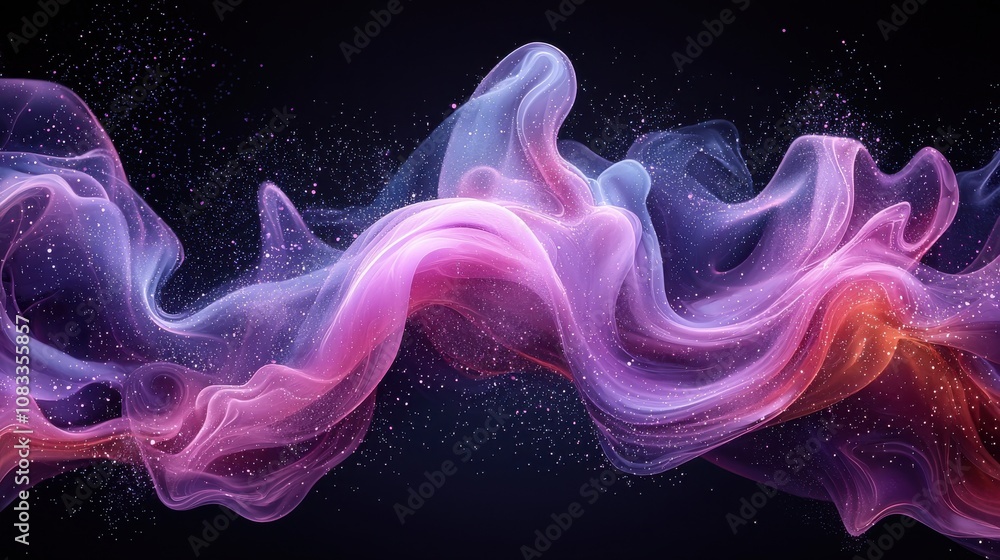 Poster Colorful abstract flowing smoke background with dynamic movement in shades of pink and purple creating a mesmerizing visual experience