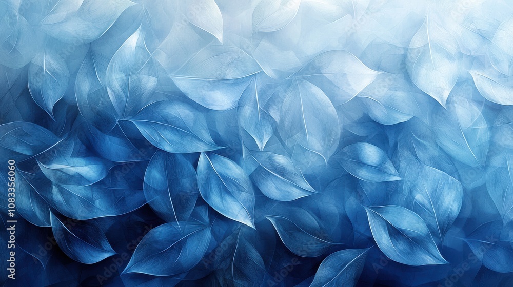 Poster abstract blue leaves creating a serene and tranquil background in a modern design setting