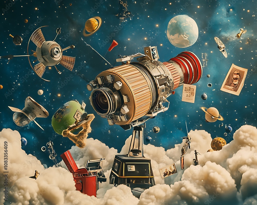 Poster stylized movie visual display surreal movie-style visual display of cosmic elements
