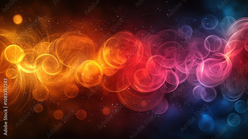 Poster vibrant abstract design with swirling colors and light effects on a dark background creating a dynam
