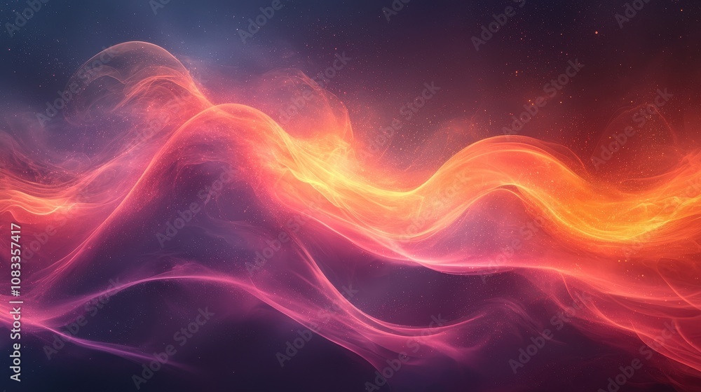 Poster a vibrant display of swirling colors resembling waves of light amidst a cosmic background during a d