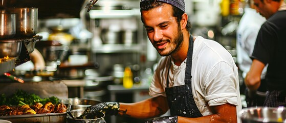 Fototapeta premium Baker taking pastry from oven.