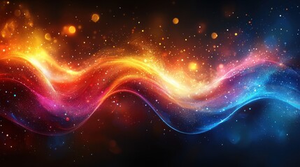 Obraz premium Colorful abstract wave pattern with glowing lights artistically blending red, orange, and blue hues on a dark background